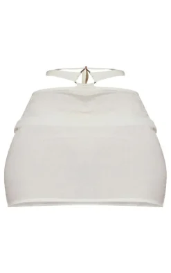 Shape Cream Linen Look Triangle Trim Detail Mini Skirt