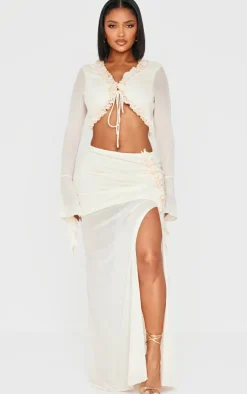 Shape Cream Low Rise Frill Detail Side Split Maxi Skirt