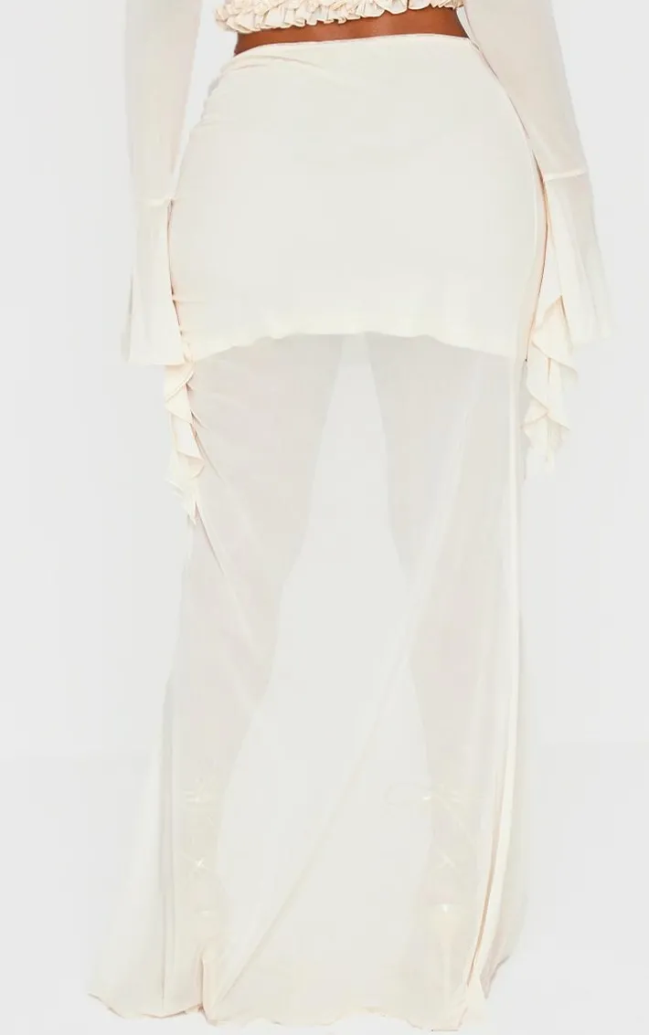 Shape Cream Low Rise Frill Detail Side Split Maxi Skirt