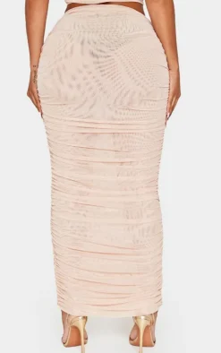 Shape Cream Mesh Low Rise Ruched Maxi Skirt