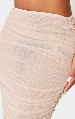 Shape Cream Mesh Low Rise Ruched Maxi Skirt