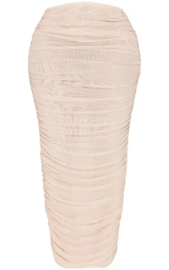 Shape Cream Mesh Low Rise Ruched Maxi Skirt