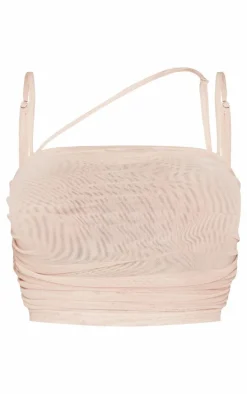 Shape Cream Mesh Strappy Ruched Crop Top