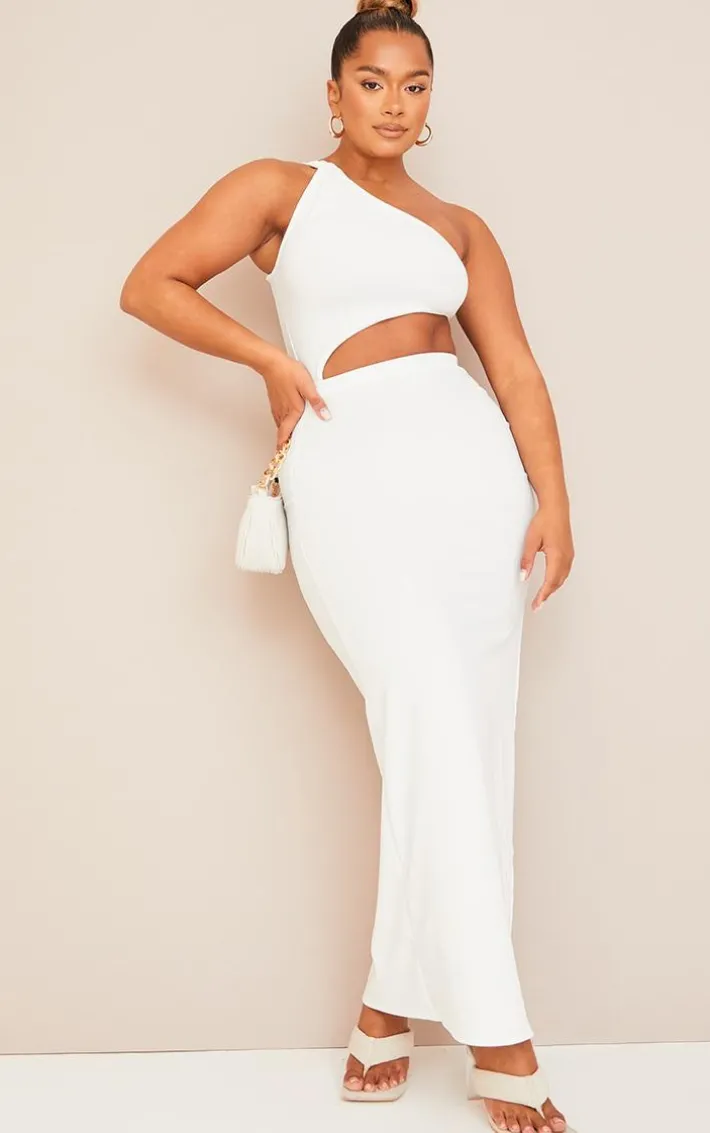 Shape Cream One Shoulder Ruched Cut Out Extreme Split Maxi Dress