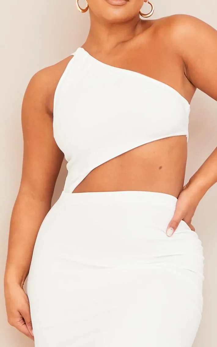 Shape Cream One Shoulder Ruched Cut Out Extreme Split Maxi Dress