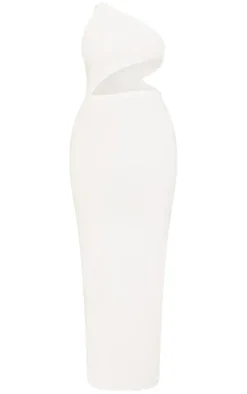 Shape Cream One Shoulder Ruched Cut Out Extreme Split Maxi Dress