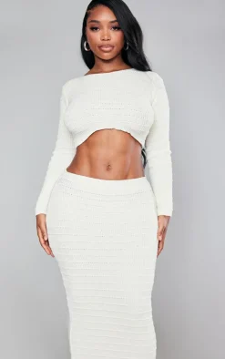 Shape Cream Panelled Knit Crop Sweater