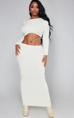 Shape Cream Panelled Knit Crop Sweater