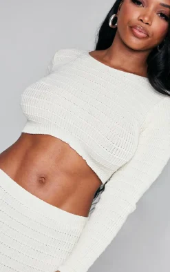 Shape Cream Panelled Knit Crop Sweater