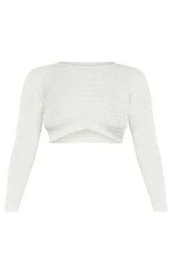 Shape Cream Panelled Knit Crop Sweater