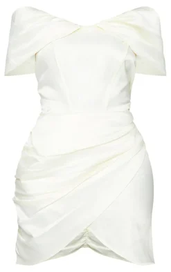 Shape Cream Ruched Corset Detail Bardot Bodycon Dress