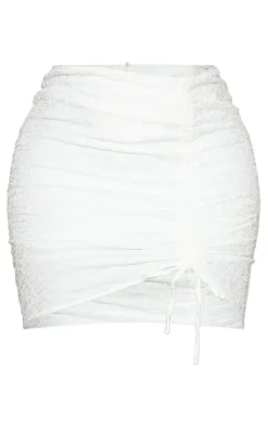 Shape Cream Textured Ruched Side Bodycon Skirt