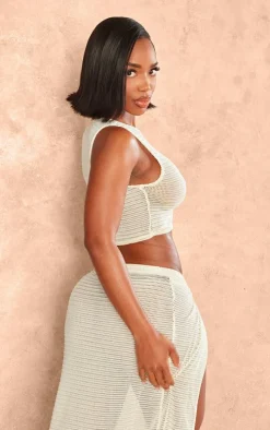 Shape Cream Textured Sheer Racer Crop Top