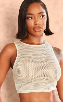 Shape Cream Textured Sheer Racer Crop Top