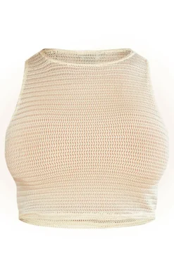 Shape Cream Textured Sheer Racer Crop Top