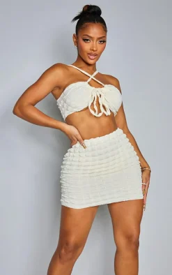 Shape Cream Textured Tie Front Ruched Bralet