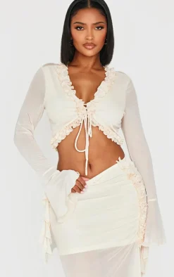 Shape Cream Tie Front Frill Edge Flare Sleeve Top