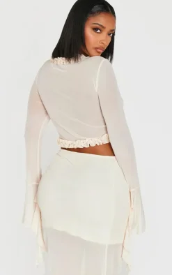 Shape Cream Tie Front Frill Edge Flare Sleeve Top