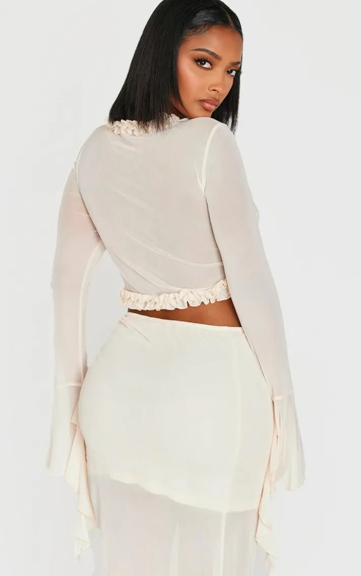 Shape Cream Tie Front Frill Edge Flare Sleeve Top