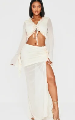 Shape Cream Tie Front Frill Edge Flare Sleeve Top