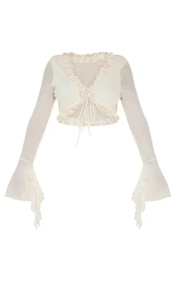 Shape Cream Tie Front Frill Edge Flare Sleeve Top