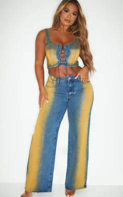 Shape Dark Blue Denim Washed Wide Leg Jeans