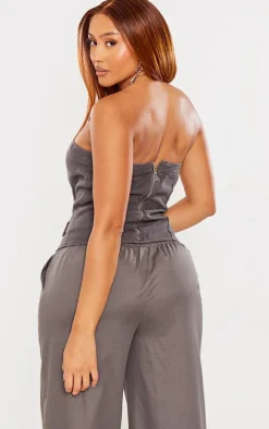 Shape Dark Grey Acid Wash Denim Zip Detail Bandeau Corset