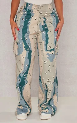 Shape Dark Grey Camo Print Pocket Detail Wide Leg Cargo Pants