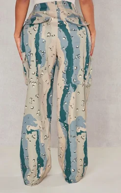 Shape Dark Grey Camo Print Pocket Detail Wide Leg Cargo Pants