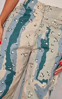 Shape Dark Grey Camo Print Pocket Detail Wide Leg Cargo Pants