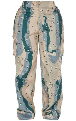 Shape Dark Grey Camo Print Pocket Detail Wide Leg Cargo Pants