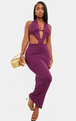 Shape Dark Purple Bralet Detail Cut Out Front Maxi Dress