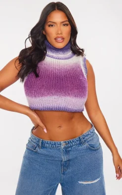 Shape Dark Purple Ombre Knit Cropped Sleeveless Sweater