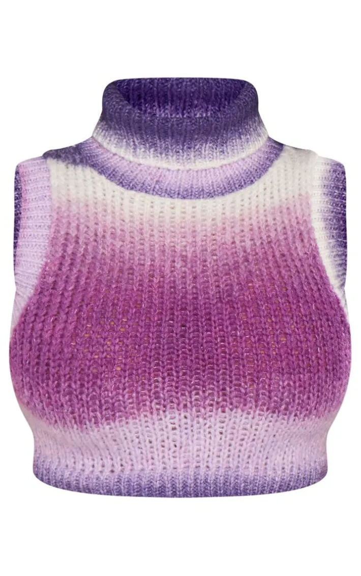 Shape Dark Purple Ombre Knit Cropped Sleeveless Sweater