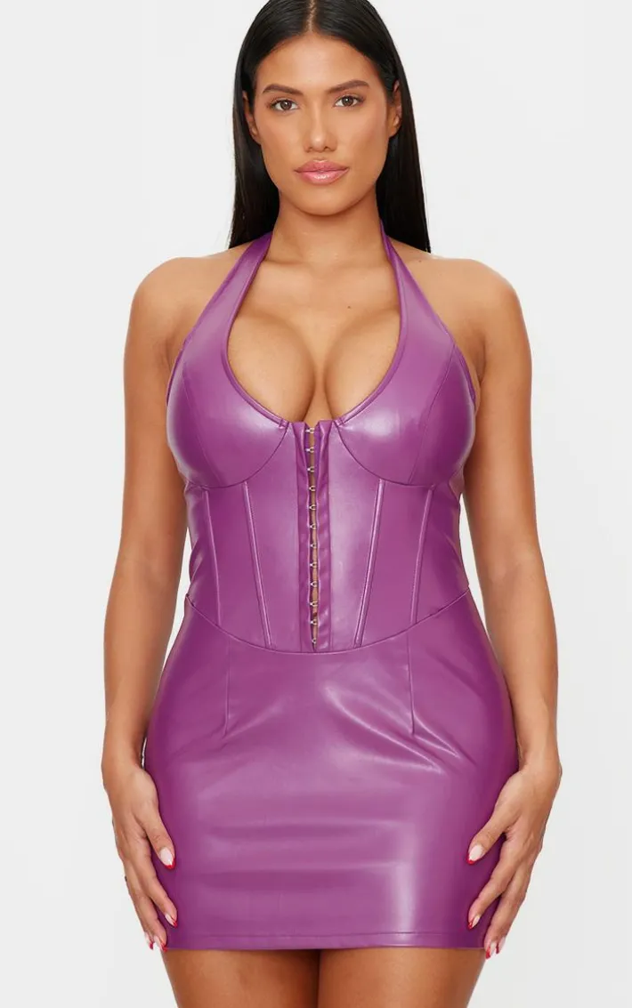 Shape Dark Purple PU Corseted Mini Dress
