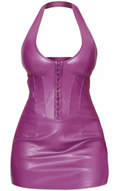Shape Dark Purple PU Corseted Mini Dress