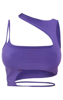 Shape Dark Purple Slinky Cut Out Sleeveless Crop Top