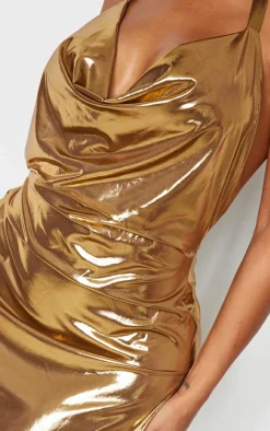 Shape Gold Metallic Halterneck Cowl Bodycon Dress