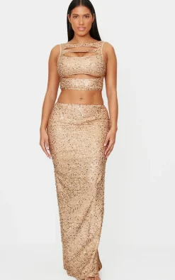 Shape Gold Sequin Cut Out Twist Front Top