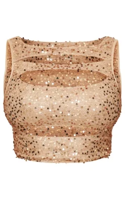 Shape Gold Sequin Cut Out Twist Front Top