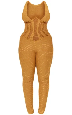 Shape Gold Sequin Mesh Panel Detail Underwire Jumpsuit