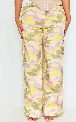 Shape Green Abstract Camo Print Pocket Detail Wide Leg Cargo Pants