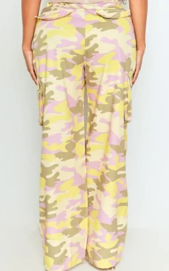 Shape Green Abstract Camo Print Pocket Detail Wide Leg Cargo Pants