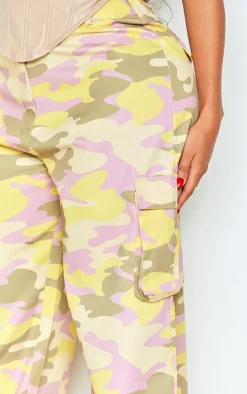 Shape Green Abstract Camo Print Pocket Detail Wide Leg Cargo Pants