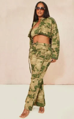 Shape Green Camo Printed High Waisted Cargo's