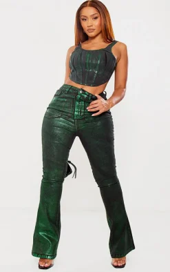Shape Green Denim Metallic Flare Jeans