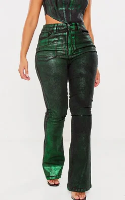 Shape Green Denim Metallic Flare Jeans