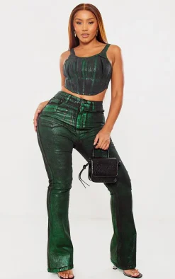 Shape Green Denim Metallic Corset Top