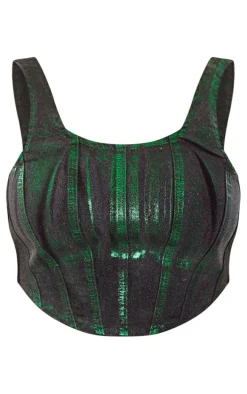 Shape Green Denim Metallic Corset Top