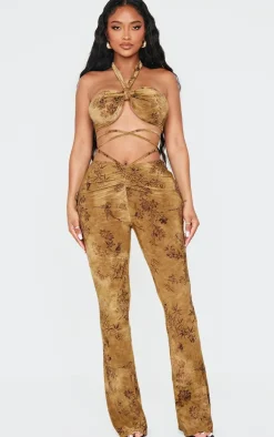 Shape Green Devore Dipped Waist Rushed Pants